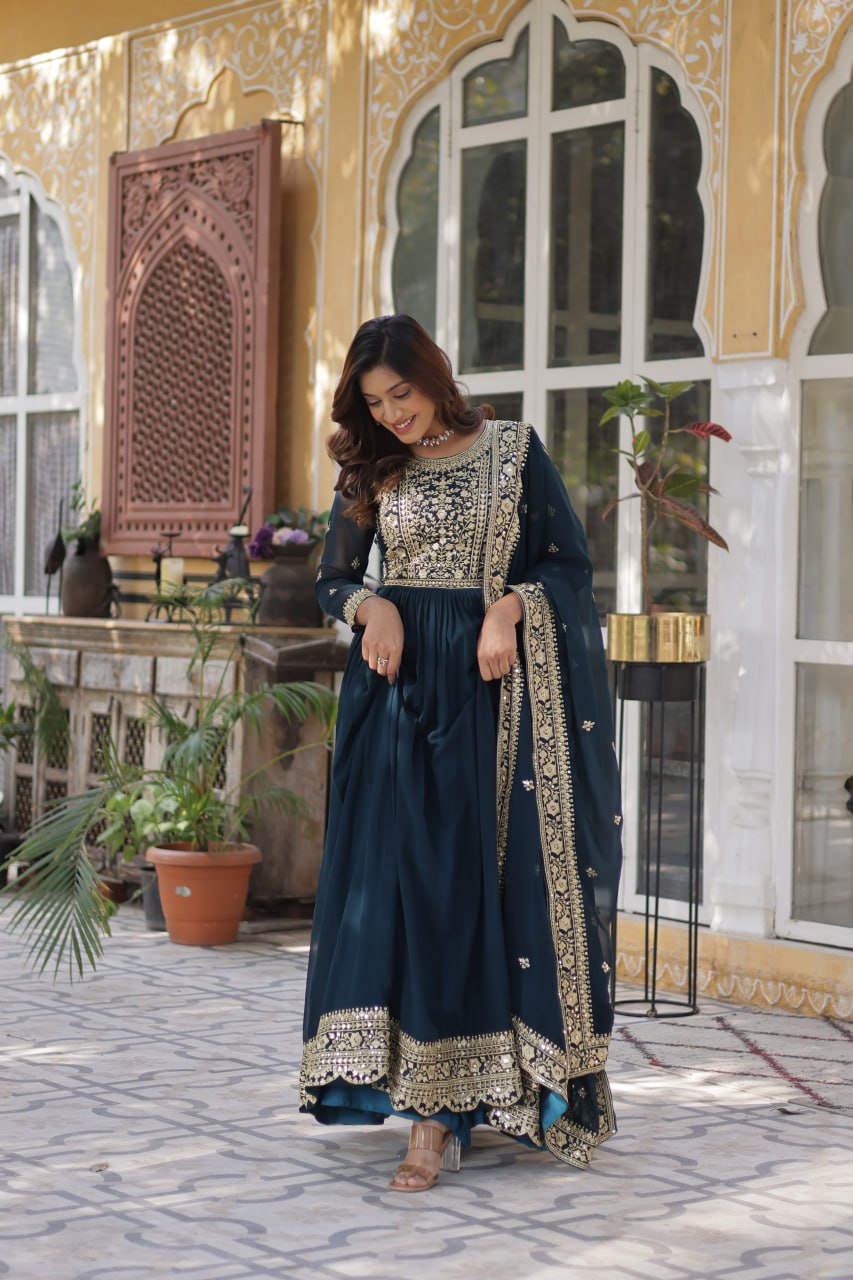 Women's Luxurious Plum Velvet Anarkali Gown with Heavy Gold Zari & Sequin Embroidery β Perfect for Weddings & Grand Festivities - Image 8
